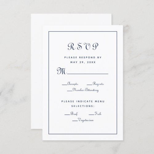Elegant Script Meal Choice Blue Wedding Enclosure  RSVP Card