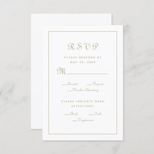 Elegant Script Meal Choice Gold Wedding Enclosure RSVP Card