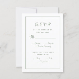 Elegant Script Meal Choice Green Wedding Enclosure RSVP Card