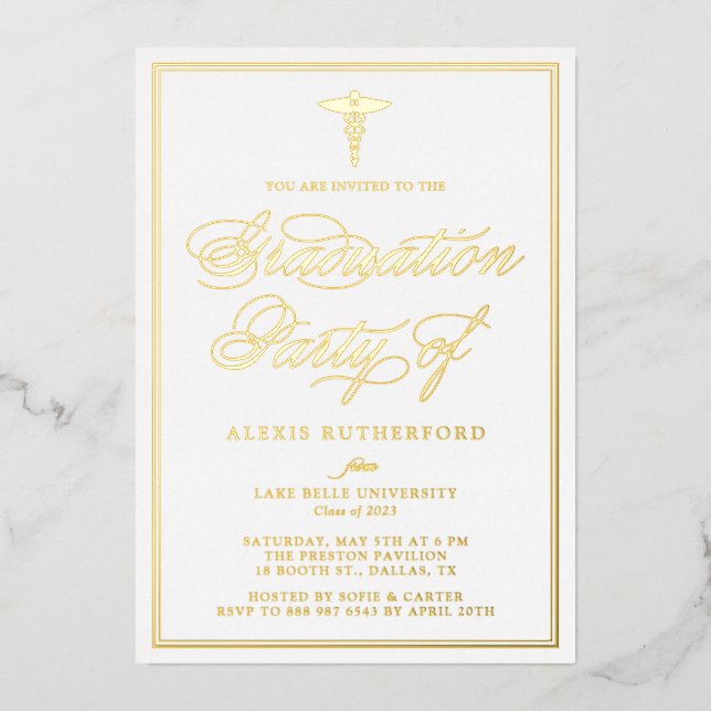 Elegant Script Medical School Graduation Party Foil Invitation (Front)