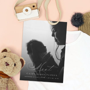Elegant Script Meet Baby Photo Birth Announcement