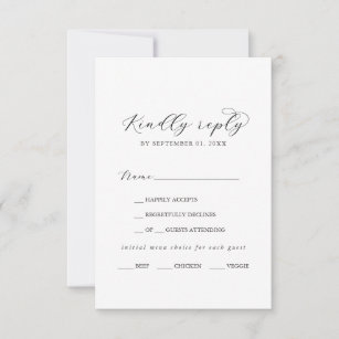 Personalised Wedding RSVP Reply Cards White Roses & Rings F029 Menu Selection 