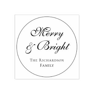 Elegant Script Merry and Bright Christmas Holiday Rubber Stamp