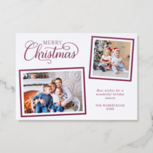 Elegant Script Merry Christmas 2 Photo Letterpress Photo Cards