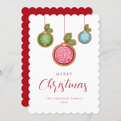 Elegant Script Merry Christmas Baubles  Holiday Card