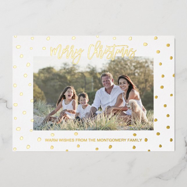 Elegant Script Merry Christmas Custom Photo Foil Holiday Card (Front)
