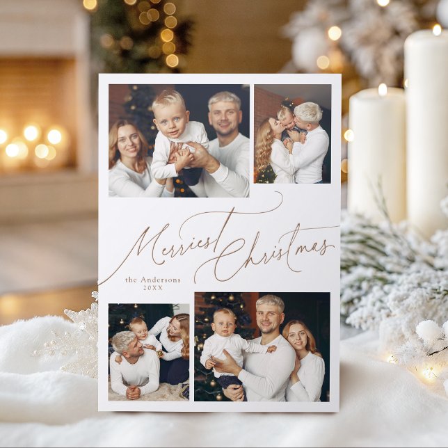 Elegant Script Merry Christmas Family 3 Photo  Letterpress Photo Cards (Elegant Script Merry Christmas Family 3 Photo Letterpress Photo Cards)