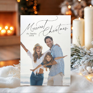 Elegant Script Merry Christmas Family Photo Holiday Card