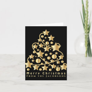 Elegant Script Merry Christmas Gold Star Black T S Card