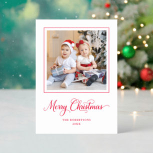 Elegant Script Merry Christmas Holiday Letterpress Photo Cards