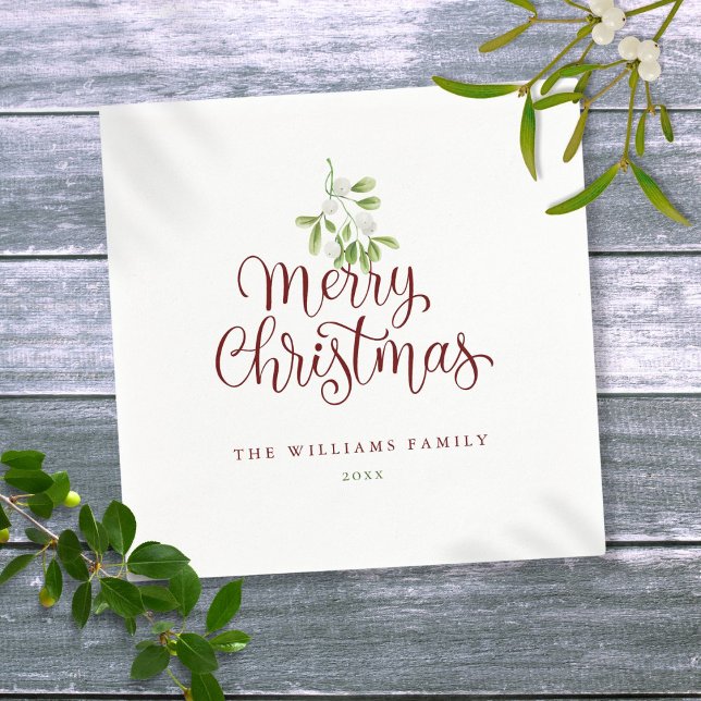 Elegant Script Merry Christmas Mistletoe Holiday Napkins (Elegant Script Merry Christmas Mistletoe Holiday Napkins)