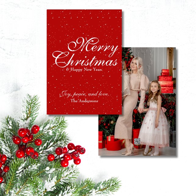 Elegant Script Merry Christmas| One Photo| Red Holiday Card (Spread the holiday cheer this season with this simple yet elegant Christmas card. Order yours today!)