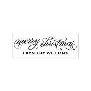 Elegant Script Merry Christmas Personalized Rubber Stamp