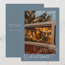 Elegant Script Merry Christmas Photo Blue