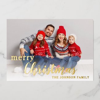Elegant Script Merry Christmas Photo Gold