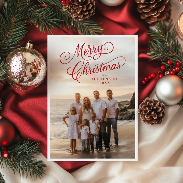 Elegant Script Merry Christmas Photo Greeting Card (Merry Christmas Photo Greeting Card)