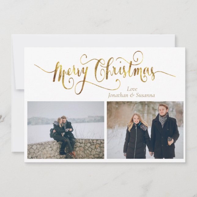 Elegant Script Merry Christmas Photo Holiday Card (Front)