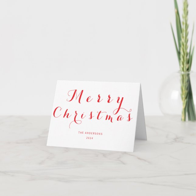 Elegant Script Merry Christmas Red Holiday Card (Front)