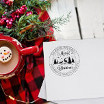 Elegant Script Merry Christmas Return Address Rubber Stamp<br><div class="desc">This elegant "Merry Christmas" rubber stamp features a forest with custom family name and address.</div>