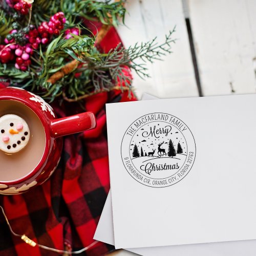 Elegant Script Merry Christmas Return Address Rubber Stamp