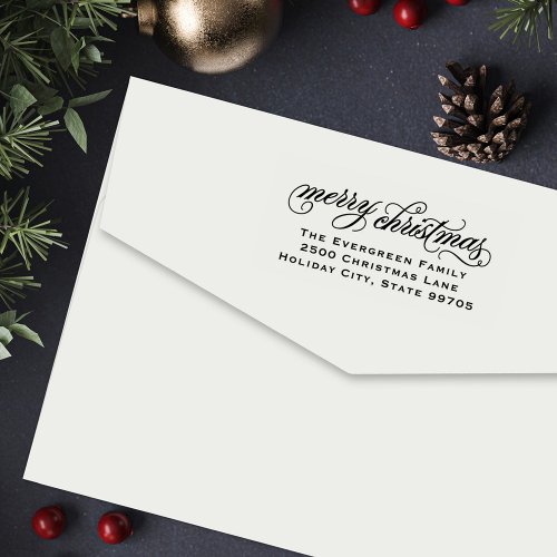 Elegant Script Merry Christmas Return Address Self_inking Stamp