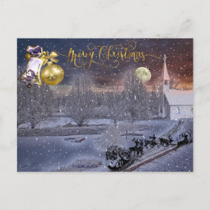 Elegant Script Merry Christmas Snowy Tree Winter Holiday Postcard
