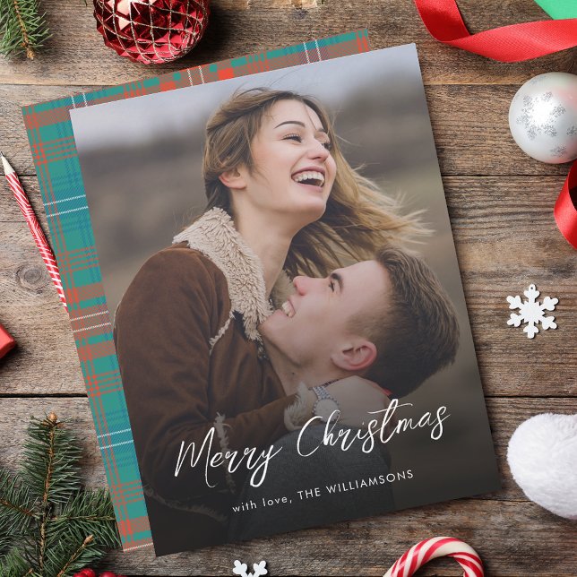 Elegant Script Merry Christmas Wilson Tartan Photo Note Card (Elegant Script Merry Christmas Wilson Tartan Photo Note Card)