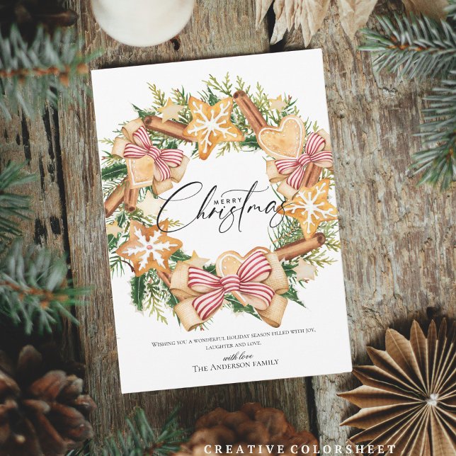 Elegant Script Merry Christmas wreath Holiday Card (Creator Uploaded)