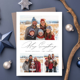 Elegant Script Merry Everything 3 Photo Christmas Holiday Card