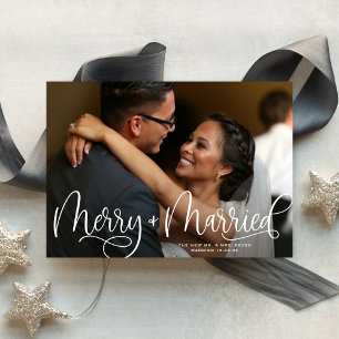 Elegant Script Merry & Married Holiday Photo Card