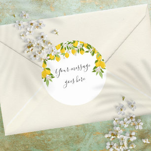 Elegant Script Message Lemons Blossom Greenery Classic Round Sticker