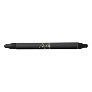 Elegant Script Metallic Black Gold Monogram Pen