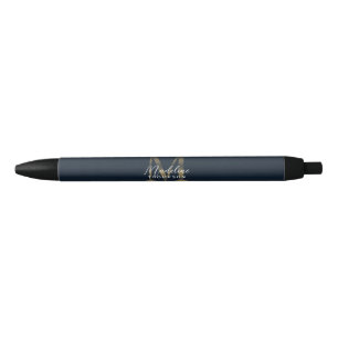 Elegant Script Metallic Navy Blue Gold Monogram Pen