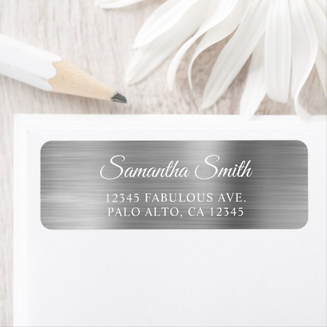 Elegant Script Metallic Silver Label (Insitu)