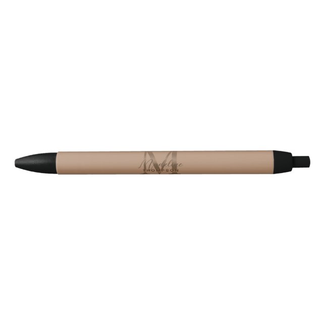 Elegant Script Metallic Taupe Gold Monogram Pen (Front)