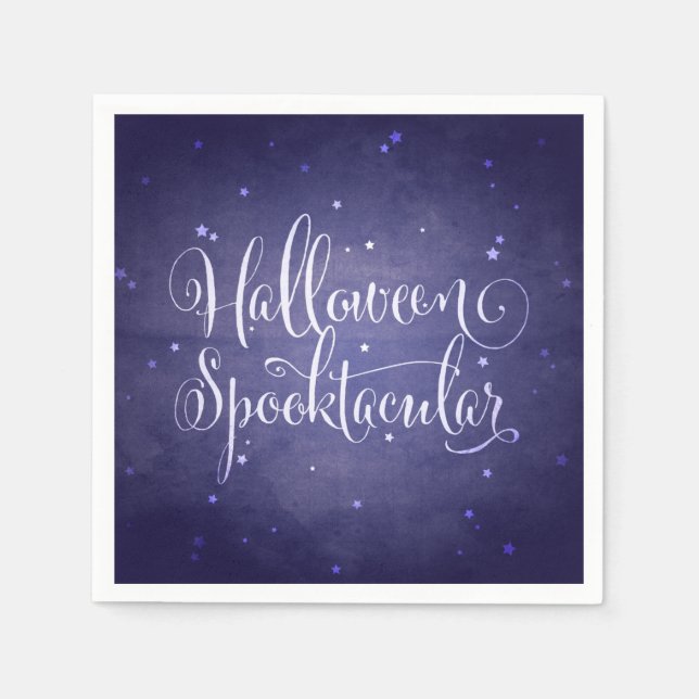 Elegant Script Midnight Blue Gothic Halloween Napkins (Front)