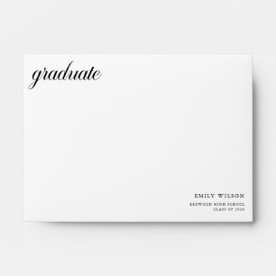 Elegant Script Minimal Black and White Graduation Envelope