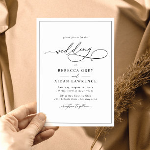 Elegant Script Minimal Black and White Wedding Invitation