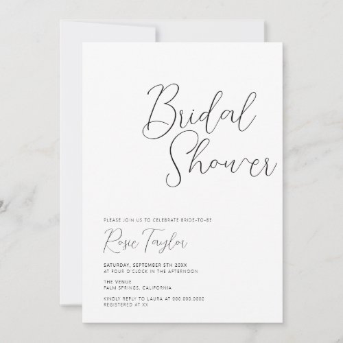 Elegant Script Minimal Bridal Shower Invitation