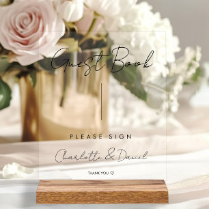 Elegant Script, Minimal, Heart, Guestbook Acrylic Sign