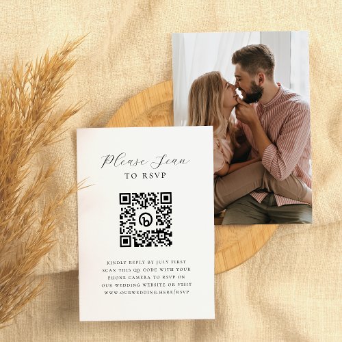 Elegant Script Minimal Photo QR Code Wedding RSVP Enclosure Card