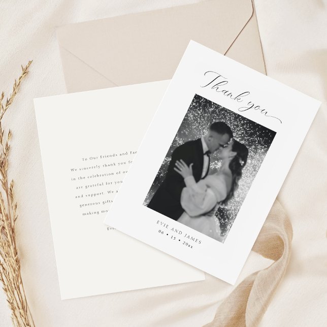 Elegant Script Minimal Photo Wedding Thank You Card (Creator Uploaded)