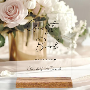 Elegant Script, Minimal, Wedding Guestbook Acrylic Sign