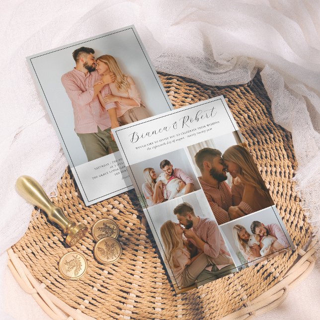 Elegant Script Minimalist 5 Photo Collage Wedding Invitation (Creator Uploaded)