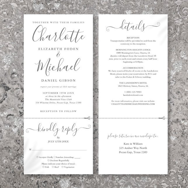 Elegant Script Minimalist All In One Wedding  Invitation (Elegant Script Minimalist All In One Wedding Invitation)
