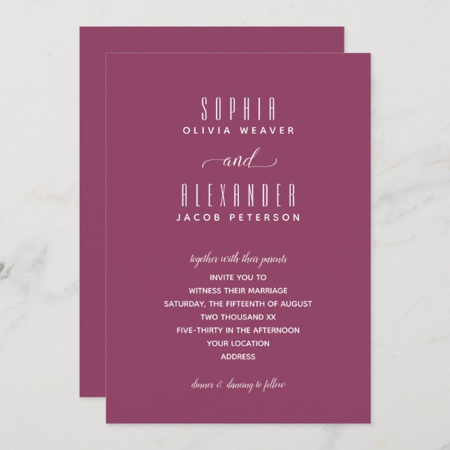 Elegant Script Minimalist Berry Wedding Invitation (Front/Back)