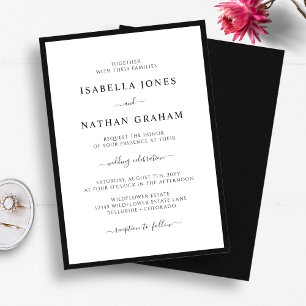 Elegant Script Minimalist Black and White Wedding Invitation