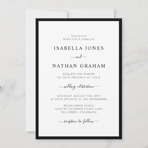 Elegant Script Minimalist Black and White Wedding Invitation