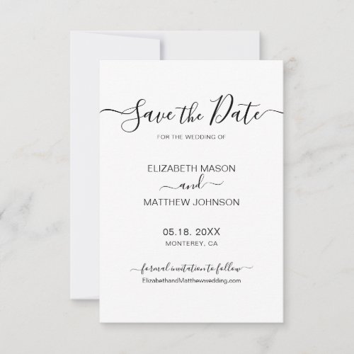 Elegant Script Minimalist Black and White Wedding  Save The Date