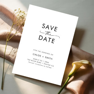 Elegant Script Minimalist Black and White Wedding Save The Date